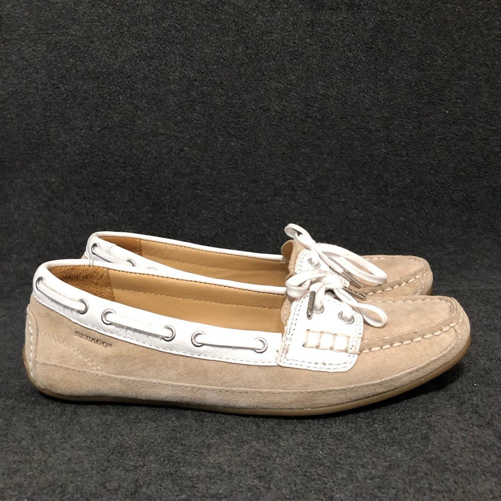 Sebago Women’s Bala Slip On Casual Boat Shoe Moccasin Taupe Suede White Size 7.5